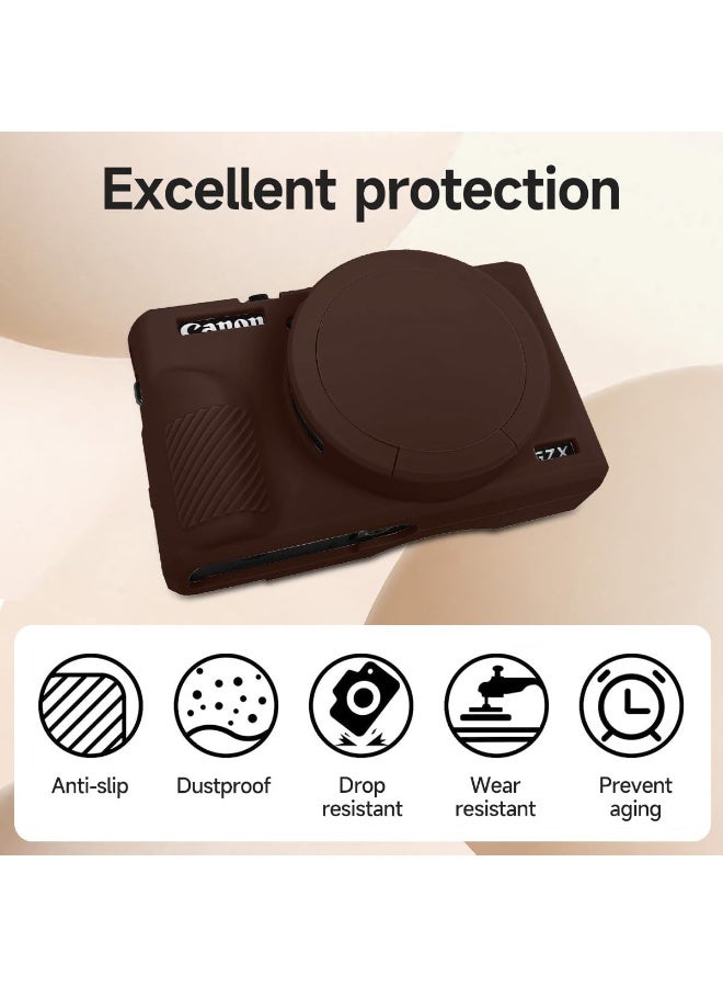 Premium Soft Silicone Protective Case with Removable Lens Cover for Canon Powershot G7X Mark III Digital Camera - Washable, Lightweight, and Stylish Protection (Brown) - Image 3